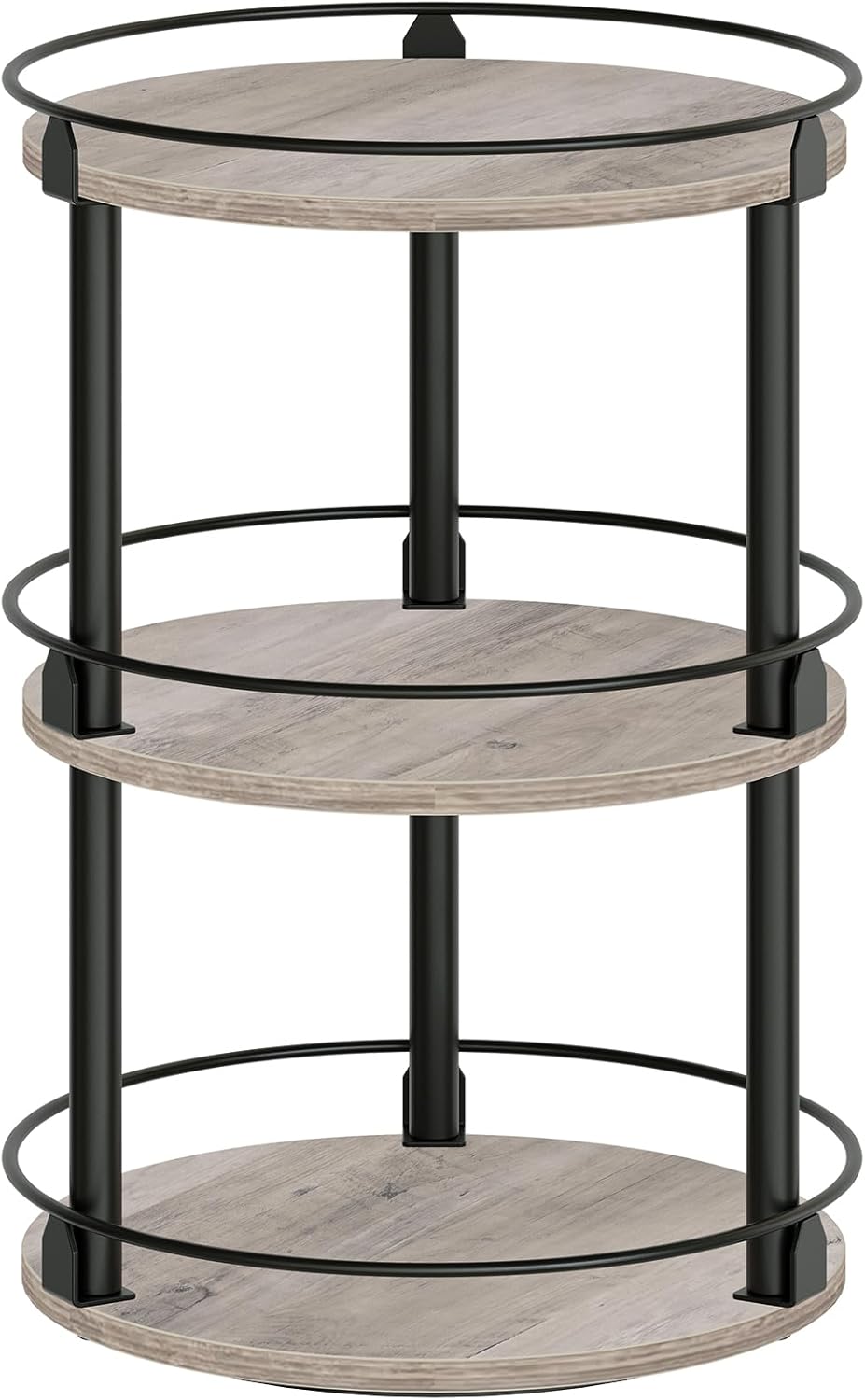 YATINEY 3-Tier Lazy Susan Organizer, Rotating Spice Rack, Spinning Organizer, Industrial Turntable Spice Rack Organizer for Cabinet, Kitchen Countertop, Greige and Black SR23BG