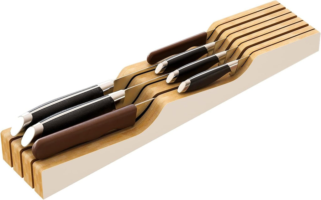 Large Knife Drawer Organizer Insert, Bamboo Wood Knife Holder, Knife Block Hold up To 15 Knives