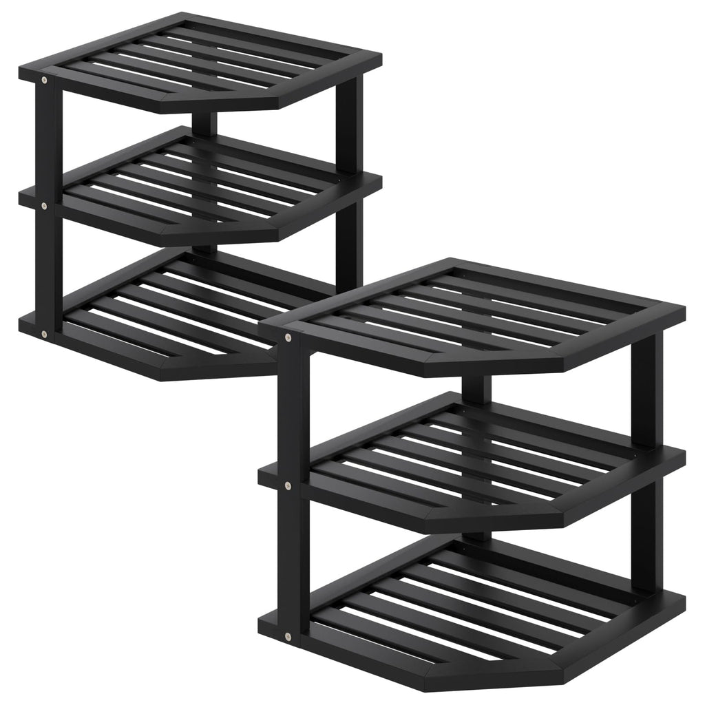 VERTORGAN 3 Tier Bamboo Corner Shelf(2 Pack),Plate Organizer,Dish Drying Rack,Kitchen Spice Rack for Countertop and Cabinet