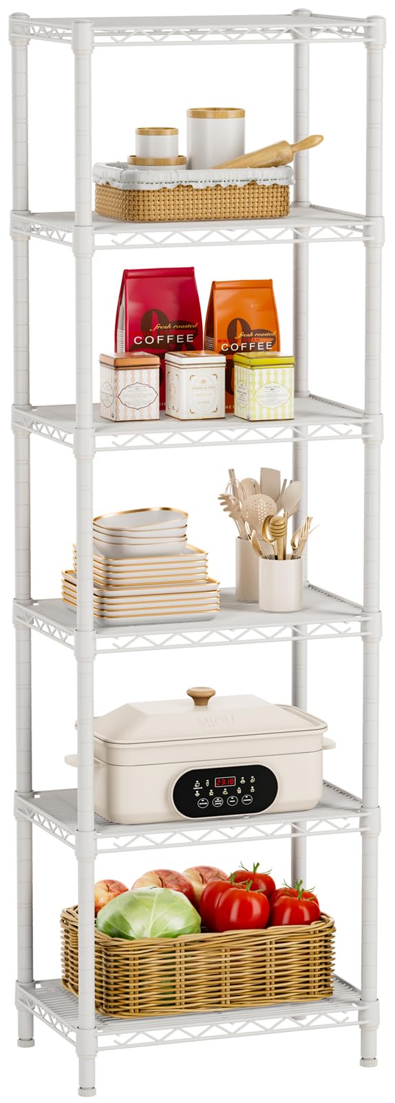 Golpart 6 Tier Adjustable Storage Shelves,Heavy Duty Metal Utility Shelf 900LBS Capacity,Wire Shelving Unit Organizer Rack for Home,Kitchen,Office,Bathroom,Pantry Room,12" D x 22" W x 69" H,Black