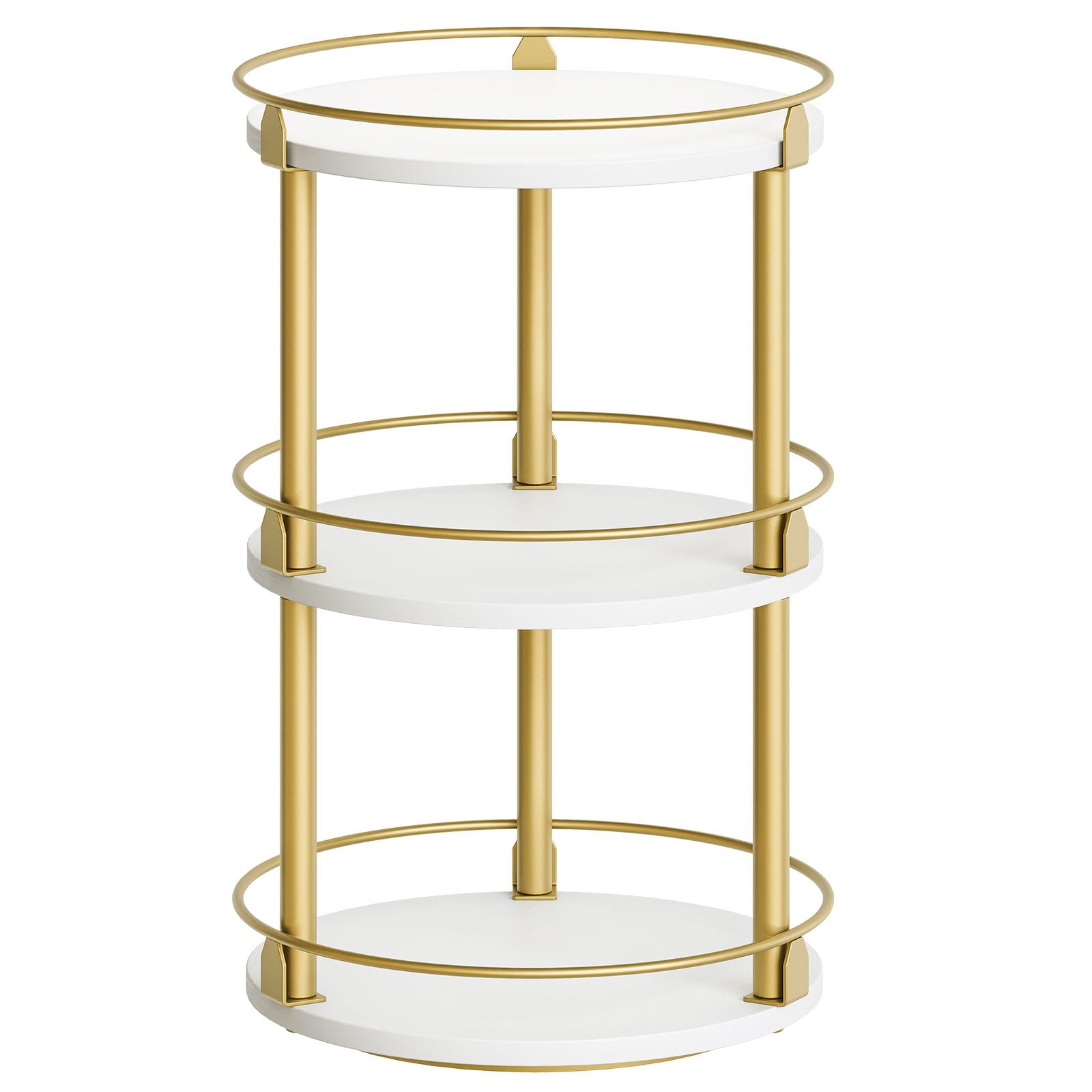 Yatiney 3-Tier Lazy Susan, Rotating Spice Rack, Spinning Organizer, Industrial Turntable Spice Rack for Cabinet, Kitchen Countertop, Pantry, White and Gold SR23DW
