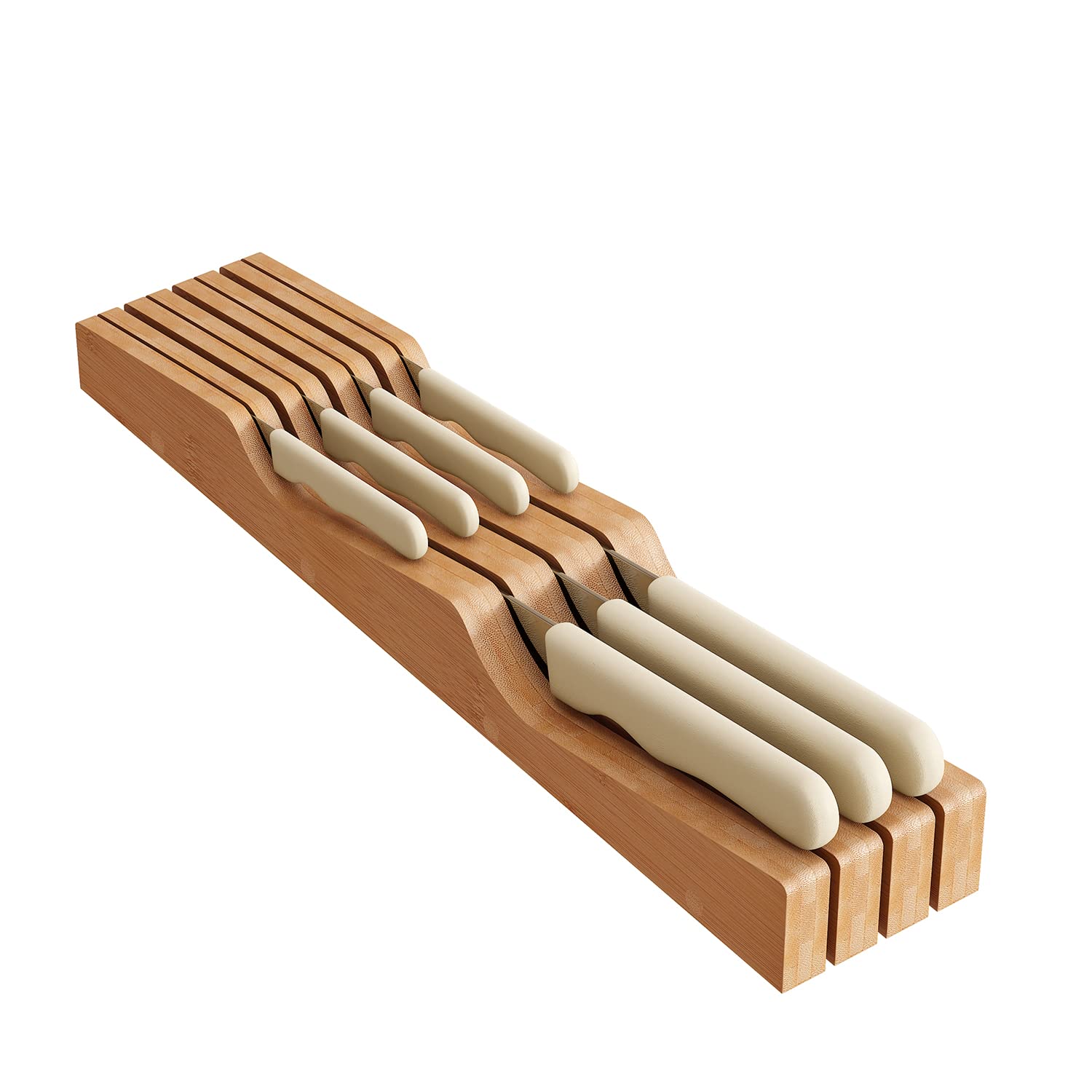 In-Drawer Knife Block Organizer - Bamboo Wood Drawer Knife Organizer-Protecting Knife Organizer Block (Not Included) (Natural, 15 Knives Dock)