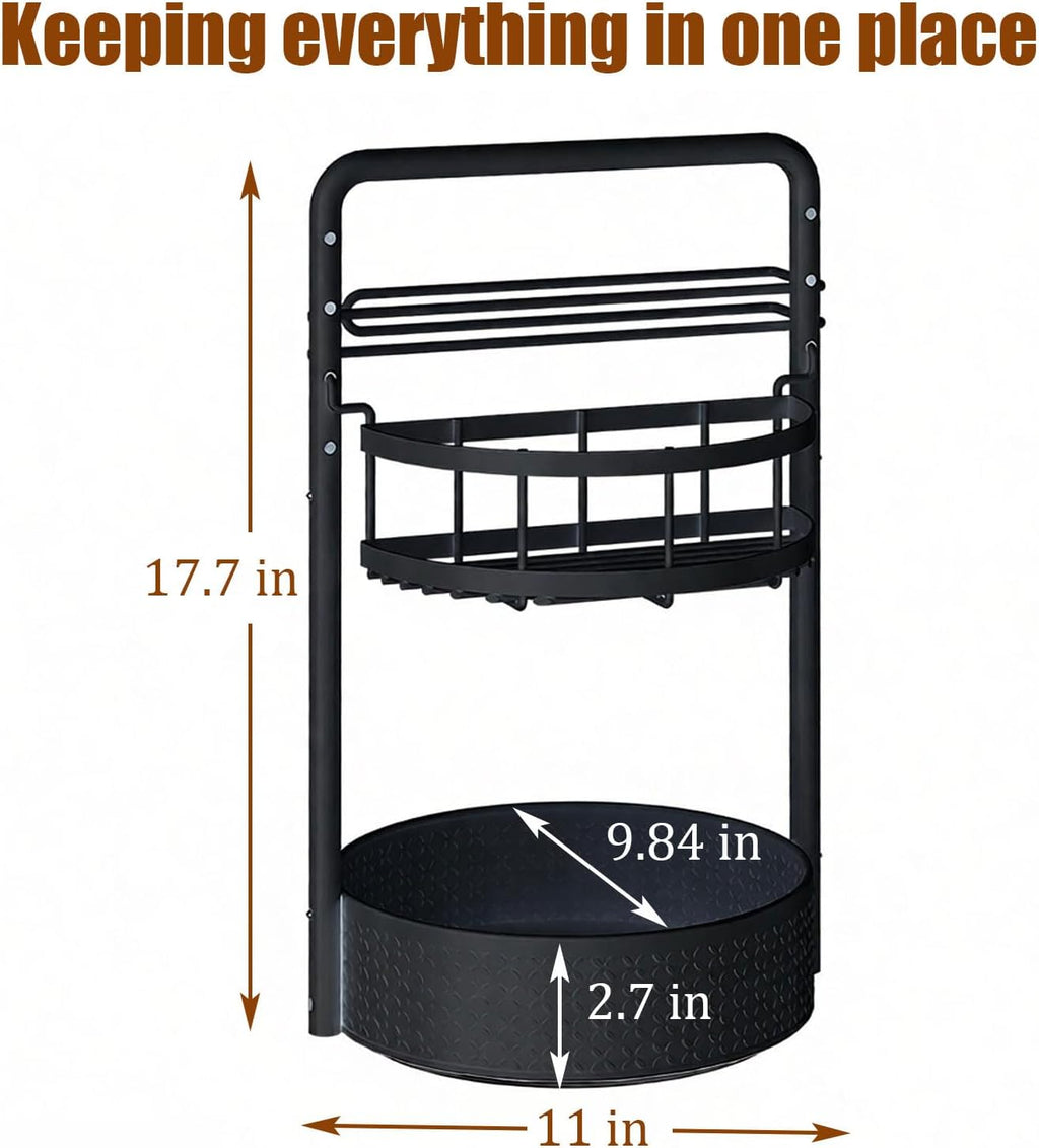 JEESA Rotating Spice Rack with Paper Towel Holder, 2 Tier Lazy Susan for Spices, Sturdy Iron Seasoning Organizer for Kitchen Countertop, Black