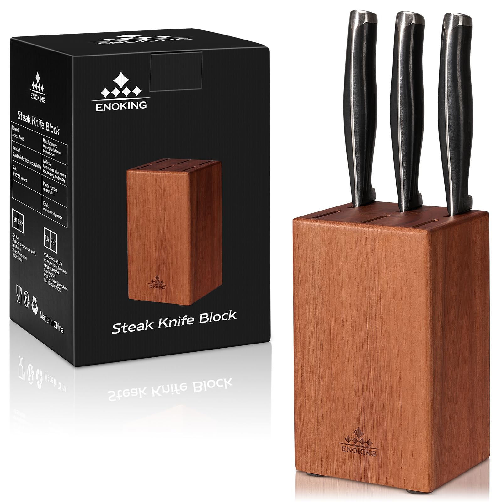 ENOKING 15 Slots Universal Knife Block, Acacia Wood Knife Block without Knives, Knife Holder for Kitchen Counter- Wider Angled Openings for Keeping Knives Sharp