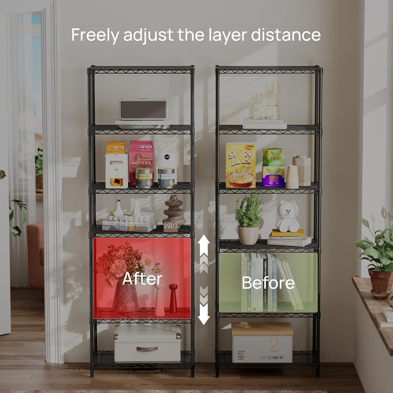 Golpart 6 Tier Adjustable Storage Shelves,Heavy Duty Metal Utility Shelf 900LBS Capacity,Wire Shelving Unit Organizer Rack for Home,Kitchen,Office,Bathroom,Pantry Room,12" D x 22" W x 69" H,Black