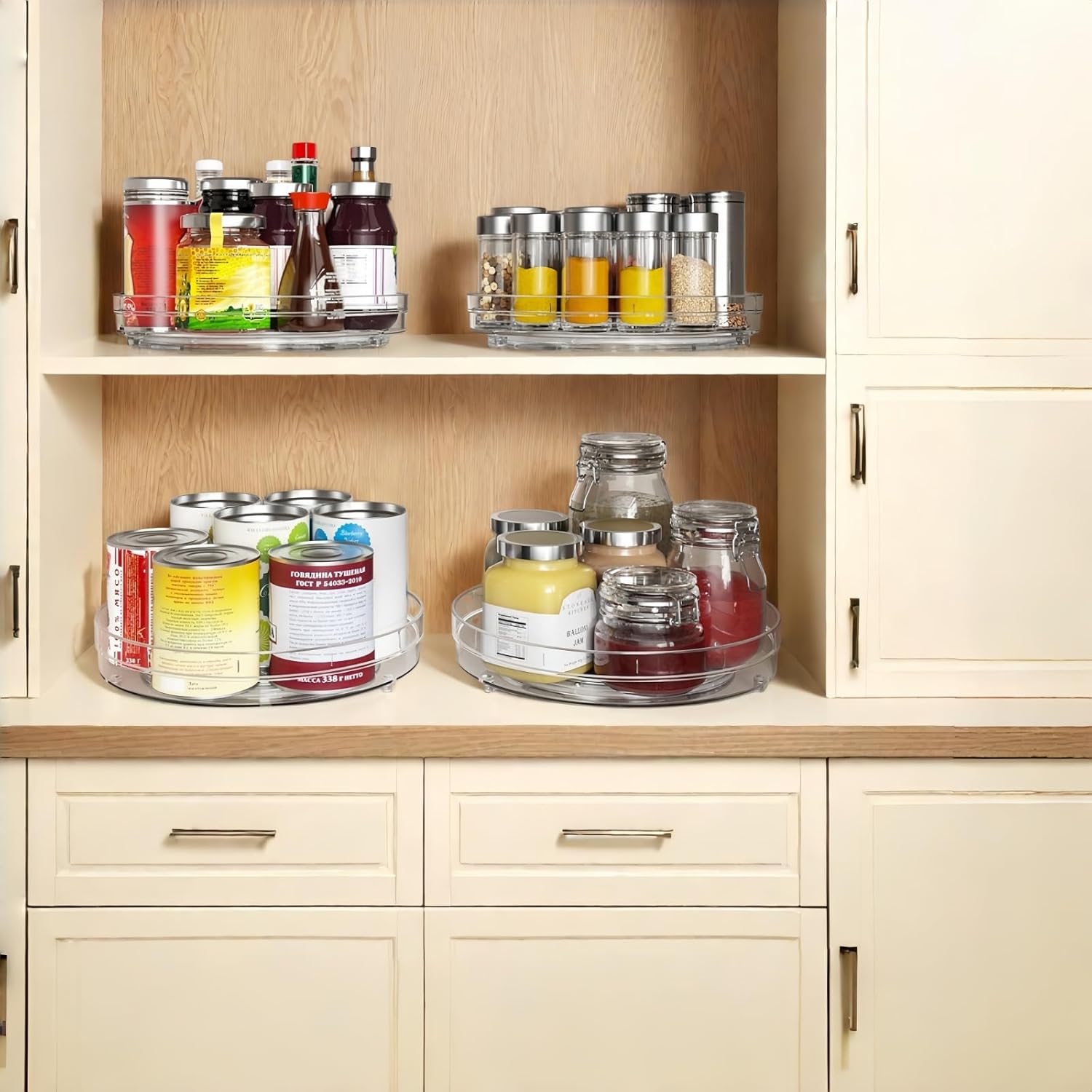 Optish 4 Pack 9.5" Lazy Susan Organizer, Pantry Organizers and Storage, Lazy Susan Turntable for Cabinet, Refrigerator, Closet, Countertop, Non-Skid Fridge Organizer