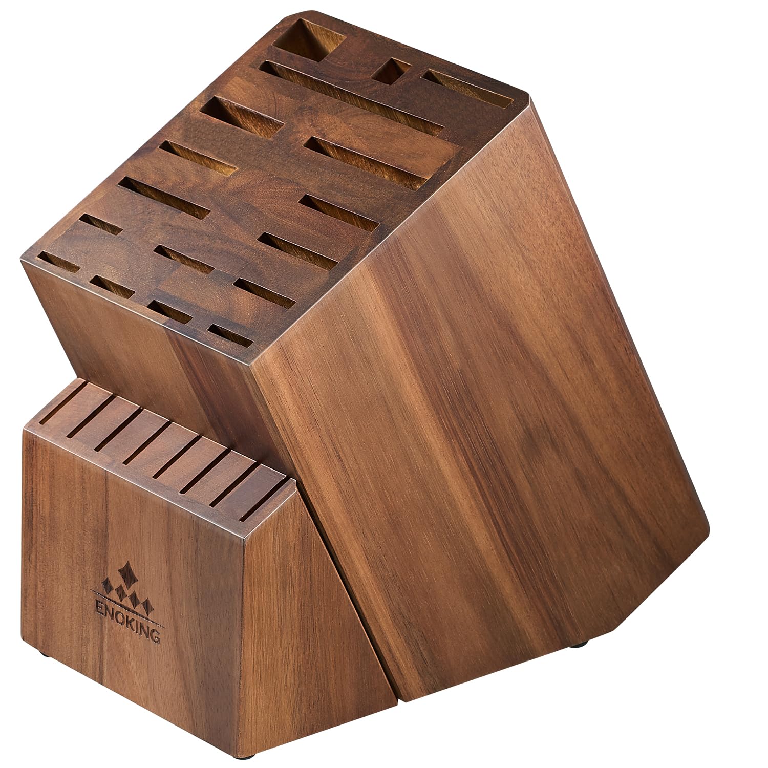 ENOKING 15 Slots Universal Knife Block, Acacia Wood Knife Block without Knives, Knife Holder for Kitchen Counter- Wider Angled Openings for Keeping Knives Sharp