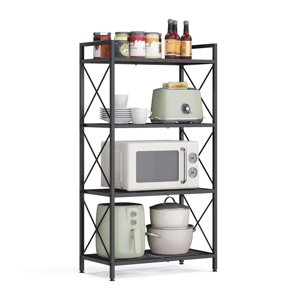 SONGMICS 5-Tier Metal Storage Rack, Shelving Unit with X Side Frames, Dense Mesh, 12.6 x 23.6 x 57.3 Inches, for Entryway, Kitchen, Living Room, Bathroom, Industrial Style, Ink Black UBSC165B01