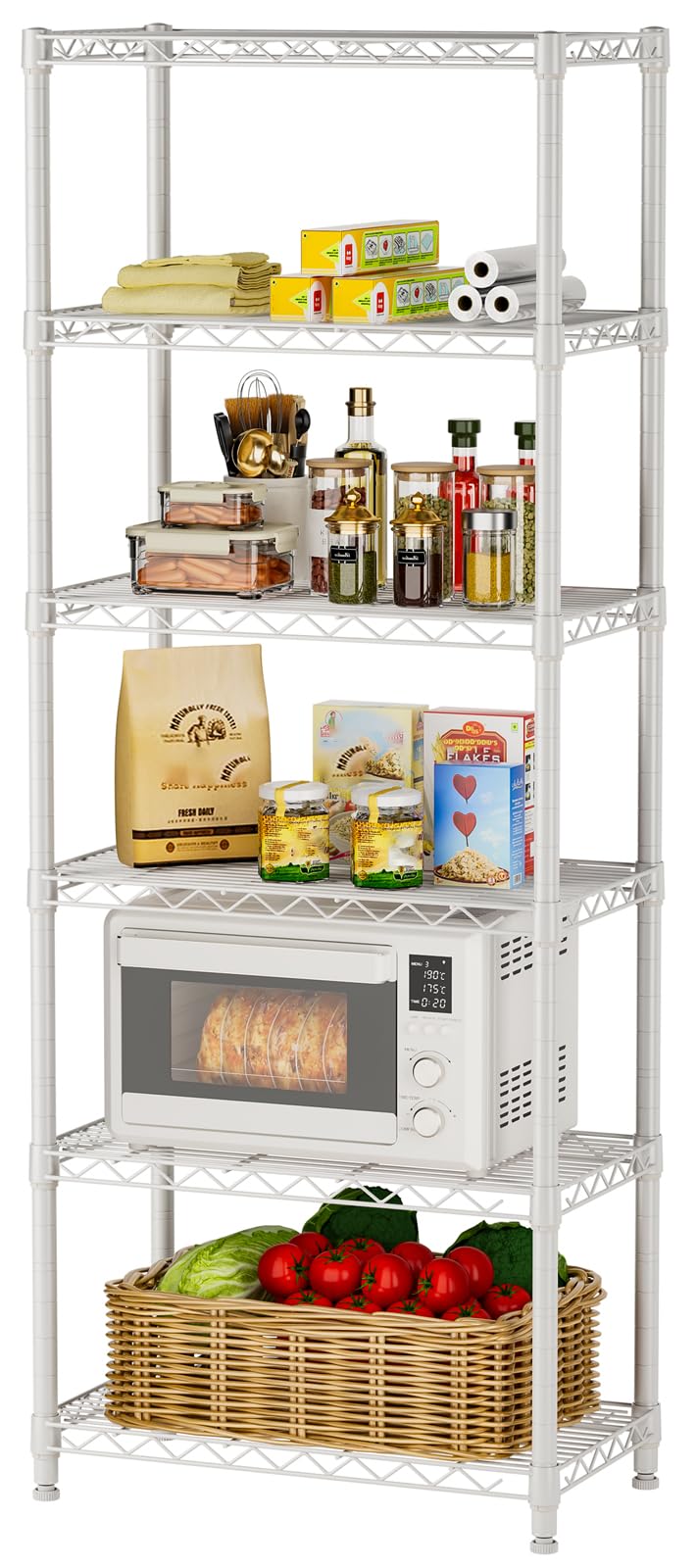 Golpart 6 Tier Adjustable Storage Shelves,Heavy Duty Metal Utility Shelf 900LBS Capacity,Wire Shelving Unit Organizer Rack for Home,Kitchen,Office,Bathroom,Pantry Room,12" D x 22" W x 69" H,Black