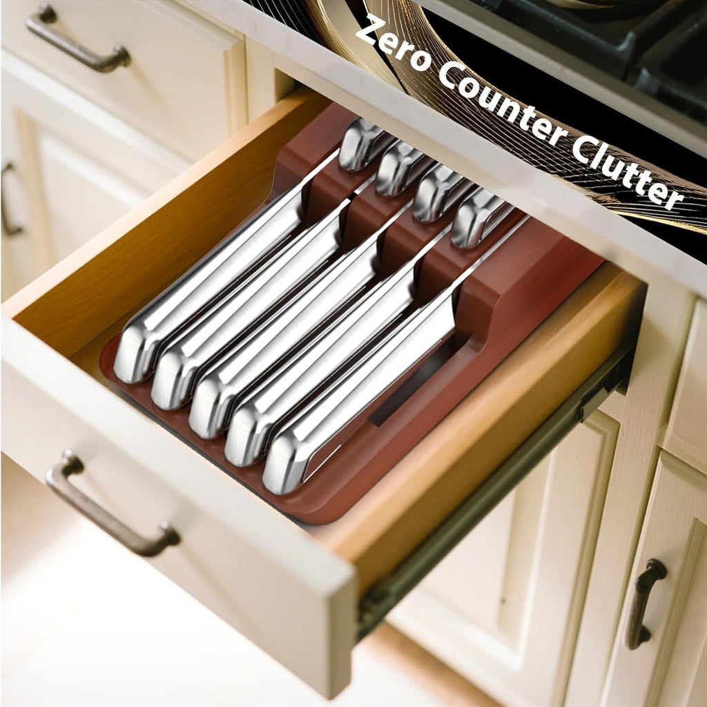 imarku Knife Set, 10 PCS Japanese Stainless Steel Knife Block Set, Kitchen Knife Sets with Wooden Drawer Organizer, Drawer Knife Set,Dishwasher Safe, Ultra Sharp Chef Knife, Gifts for Women Men