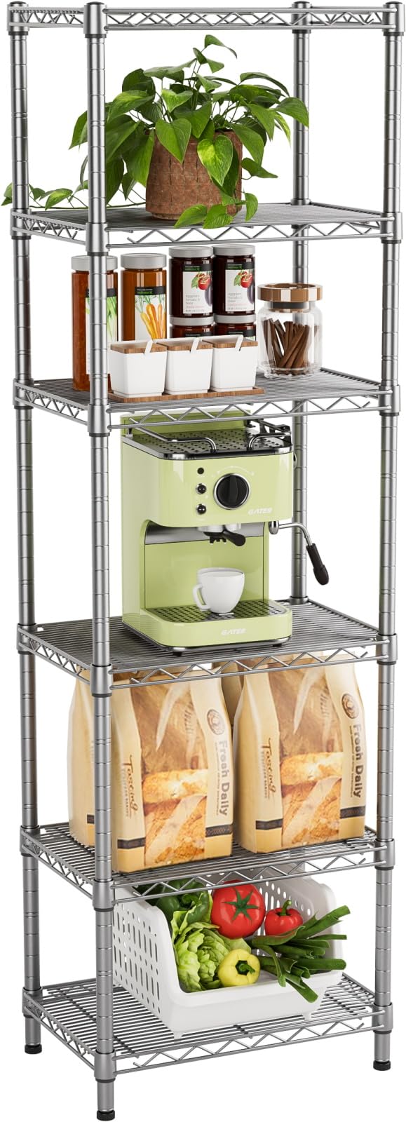 Golpart 6 Tier Adjustable Storage Shelves,Heavy Duty Metal Utility Shelf 900LBS Capacity,Wire Shelving Unit Organizer Rack for Home,Kitchen,Office,Bathroom,Pantry Room,12" D x 22" W x 69" H,Black