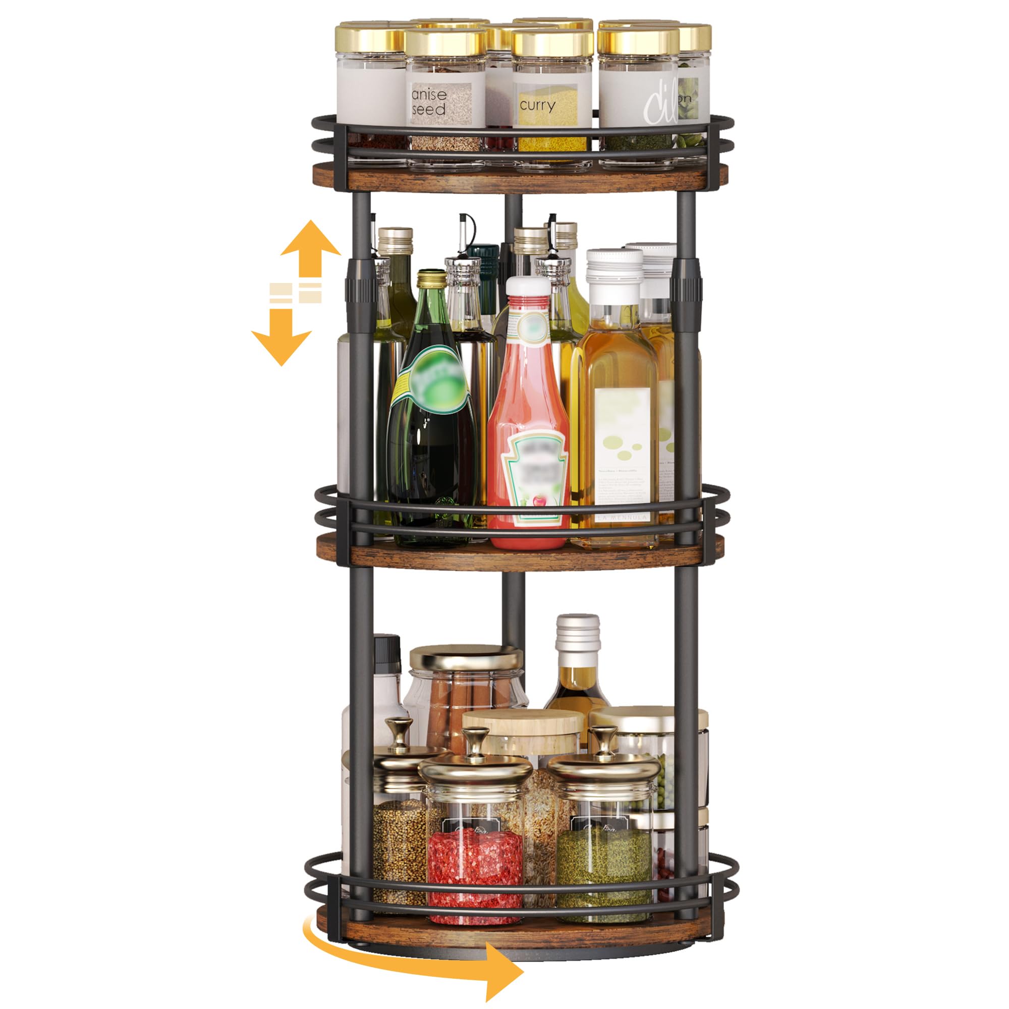 Across-Star Lazy-Susan-Spice-Rack -Organizer For Cabinet With Adjustable Height, 12 inch Rotating Seasoning Holder Spice Organization For Pantry, 2-Tier Kitchen Counter Shelf Countertop Organizer