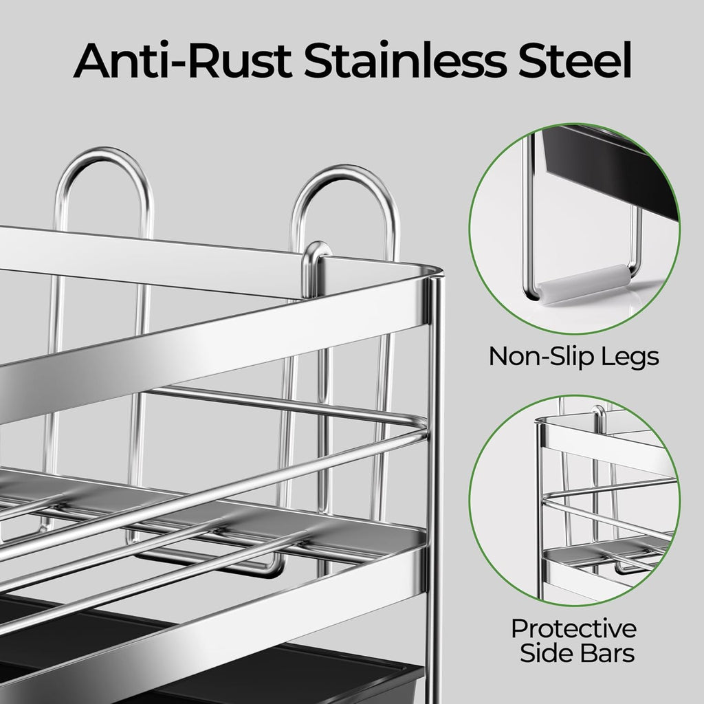 Large Dish Drying Rack, Expandable Dish Rack, Stainless Steel Anti-Rust Dish Racks for Kitchen Counter, Multifunctional Dish Drainer with Utensil Holder & Cup Holder, 13.4"-28.7" L x 11.8" W