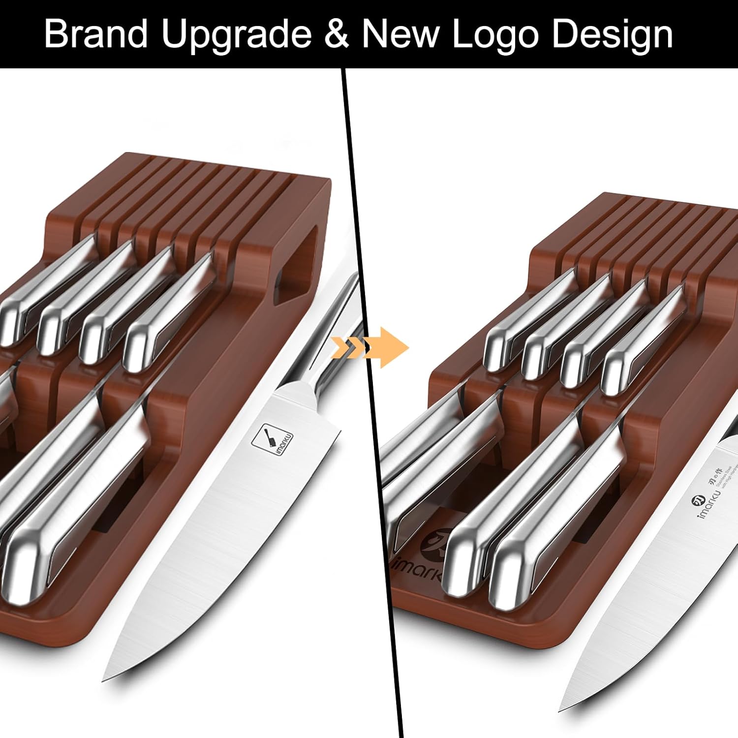 imarku Knife Set, 10 PCS Japanese Stainless Steel Knife Block Set, Kitchen Knife Sets with Wooden Drawer Organizer, Drawer Knife Set,Dishwasher Safe, Ultra Sharp Chef Knife, Gifts for Women Men