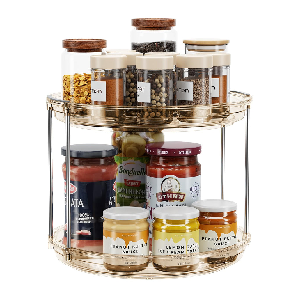 LAMU 2 Pack 2 Tier Lazy Susan Turntable Organizer 10.6'' Rotating Spice Rack Organization for Cabinet, Kitchen, Pantry, Countertop, Bathroom, Vanity, Medicine Cabinet Organizer, Grey