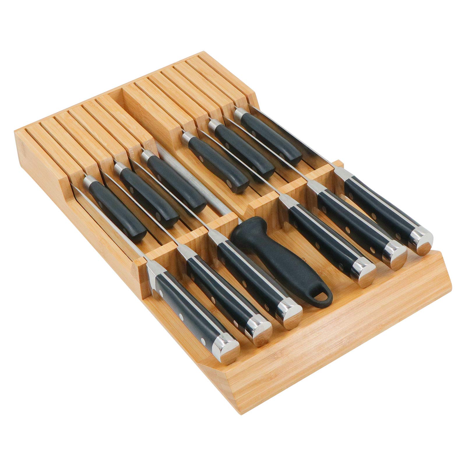 Utoplike Knife Drawer Organizer Bamboo Knives Block for Kitchen, Large Handle Steak Holder, Fit for 9 Knives (Not Included)