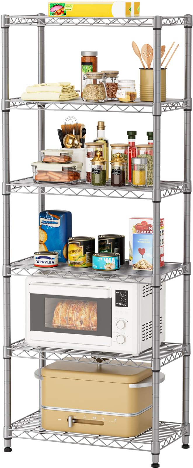 Golpart 6 Tier Adjustable Storage Shelves,Heavy Duty Metal Utility Shelf 900LBS Capacity,Wire Shelving Unit Organizer Rack for Home,Kitchen,Office,Bathroom,Pantry Room,12" D x 22" W x 69" H,Black