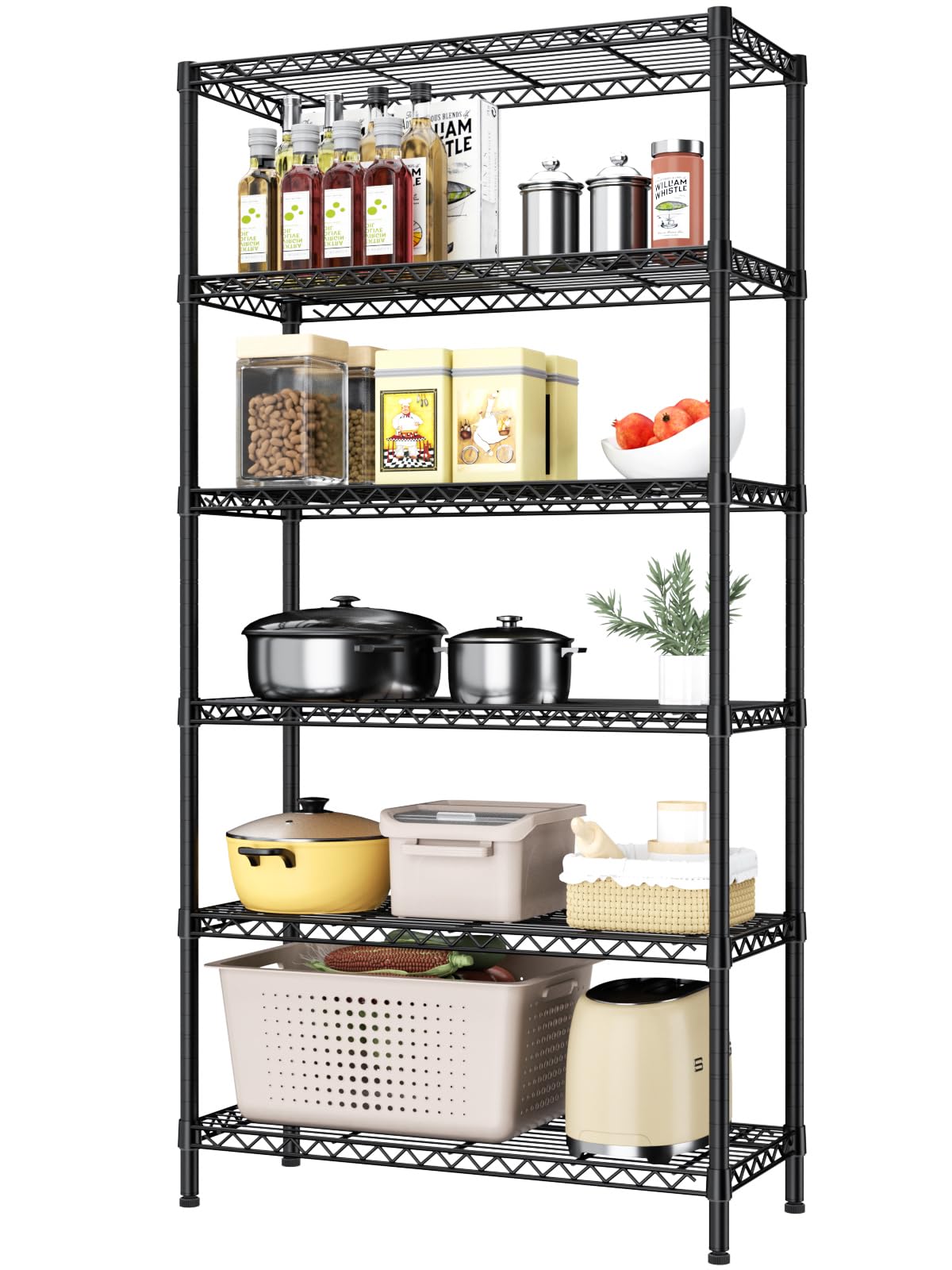 Golpart 6 Tier Adjustable Storage Shelves,Heavy Duty Metal Utility Shelf 900LBS Capacity,Wire Shelving Unit Organizer Rack for Home,Kitchen,Office,Bathroom,Pantry Room,12" D x 22" W x 69" H,Black