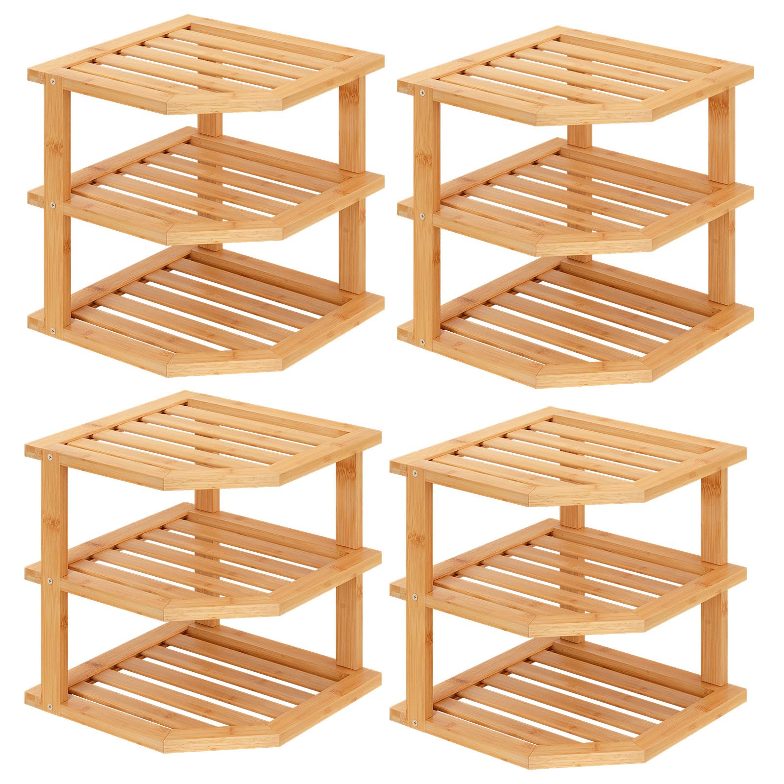 VERTORGAN 3 Tier Bamboo Corner Shelf(2 Pack),Plate Organizer,Dish Drying Rack,Kitchen Spice Rack for Countertop and Cabinet
