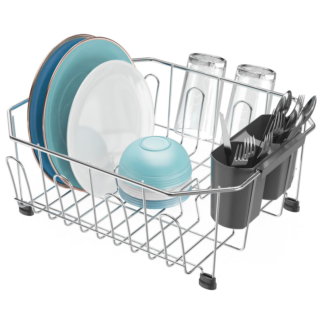 GSlife Small in Sink Dish Drying Rack - Stainless Steel Compact Dish Drainer for RV Kitchen Apartment Sink, Rust Resistant Inside Sink Rack, 1–2 Person Households, 11.6" W x 13.4" L, Silver