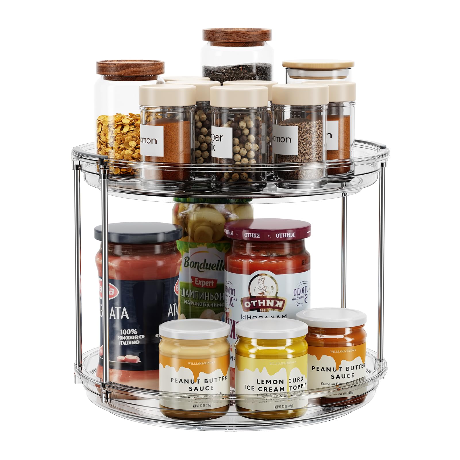 LAMU 2 Pack 2 Tier Lazy Susan Turntable Organizer 10.6'' Rotating Spice Rack Organization for Cabinet, Kitchen, Pantry, Countertop, Bathroom, Vanity, Medicine Cabinet Organizer, Grey