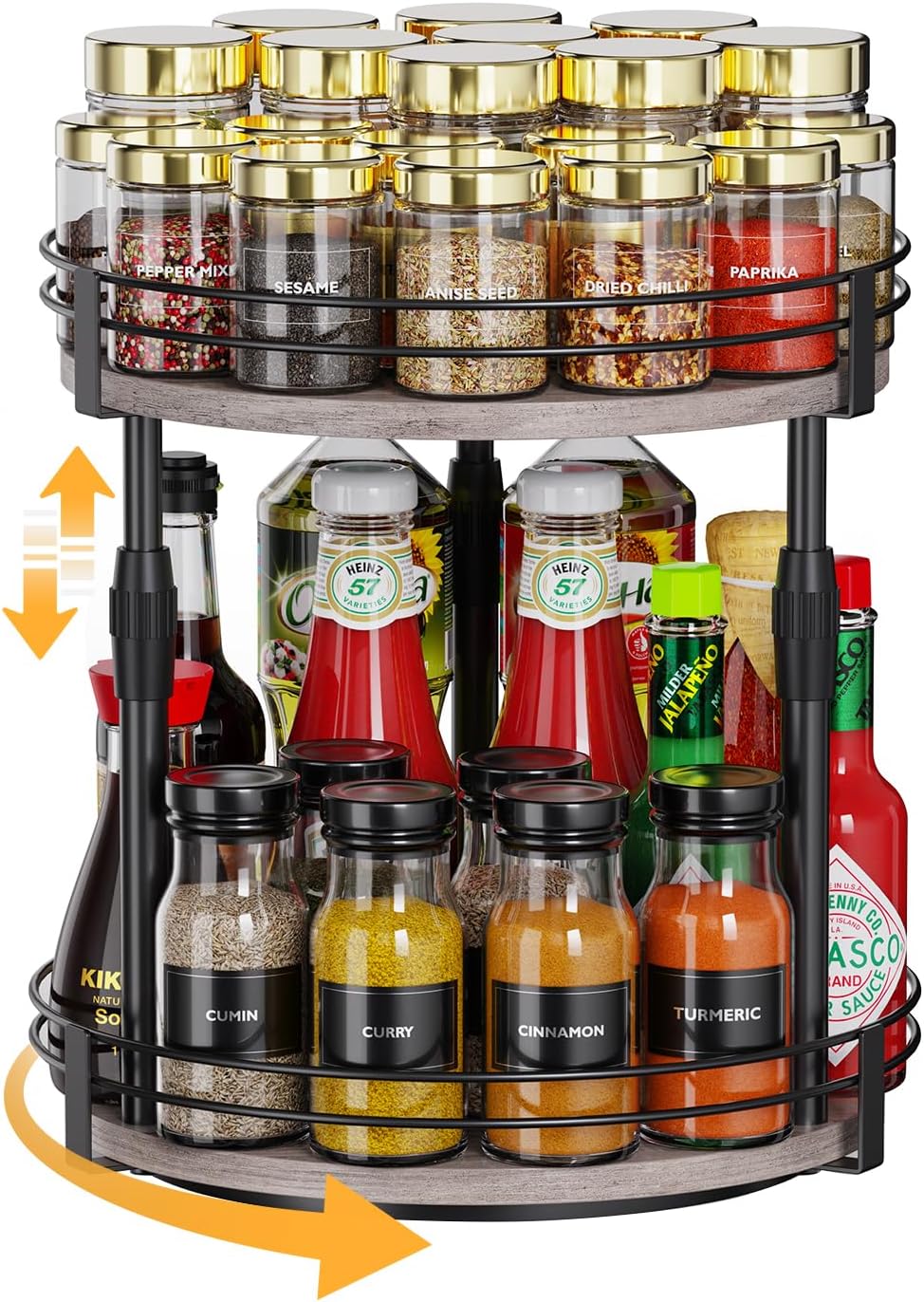 Across-Star Lazy-Susan-Organizer-Spice-Rack, Rotating Spice Organizer For Cabinet Pantry, Seasoning Holder Spice Shelf With Adjustable Height, Kitchen Counter Shelf Countertop Organizer