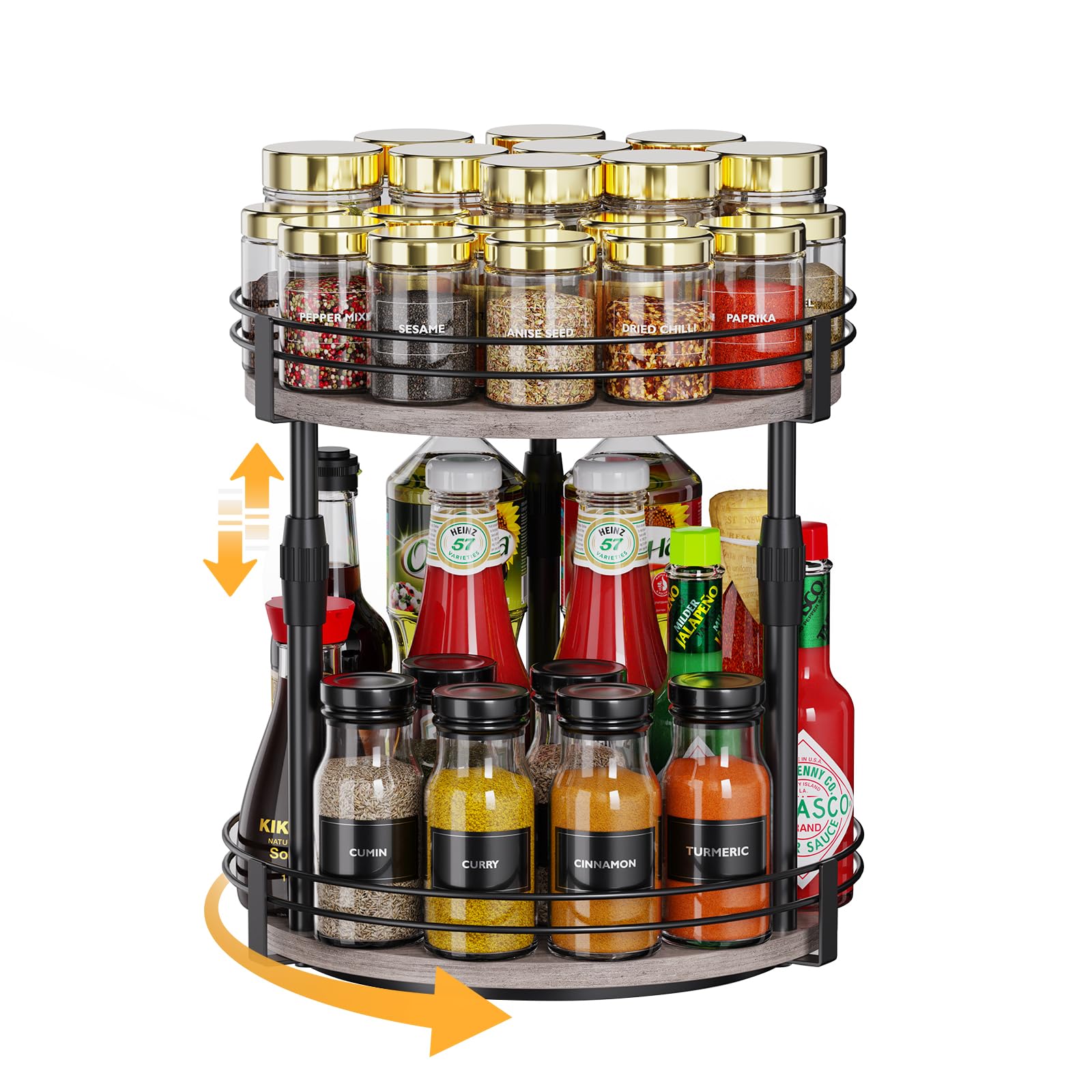Across-Star Lazy-Susan-Spice-Rack -Organizer For Cabinet With Adjustable Height, 12 inch Rotating Seasoning Holder Spice Organization For Pantry, 2-Tier Kitchen Counter Shelf Countertop Organizer
