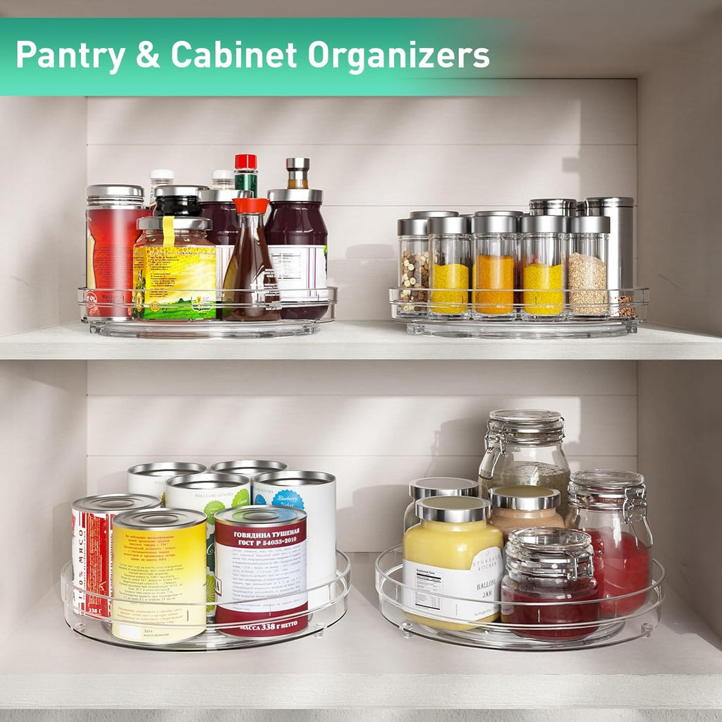 Optish 4 Pack 9.5" Lazy Susan Organizer, Pantry Organizers and Storage, Lazy Susan Turntable for Cabinet, Refrigerator, Closet, Countertop, Non-Skid Fridge Organizer