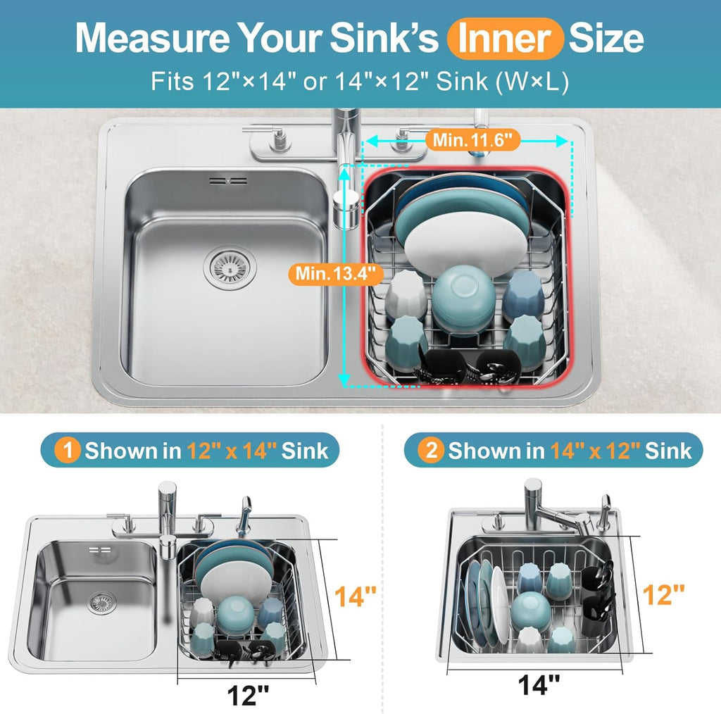 GSlife Small in Sink Dish Drying Rack - Stainless Steel Compact Dish Drainer for RV Kitchen Apartment Sink, Rust Resistant Inside Sink Rack, 1–2 Person Households, 11.6" W x 13.4" L, Silver