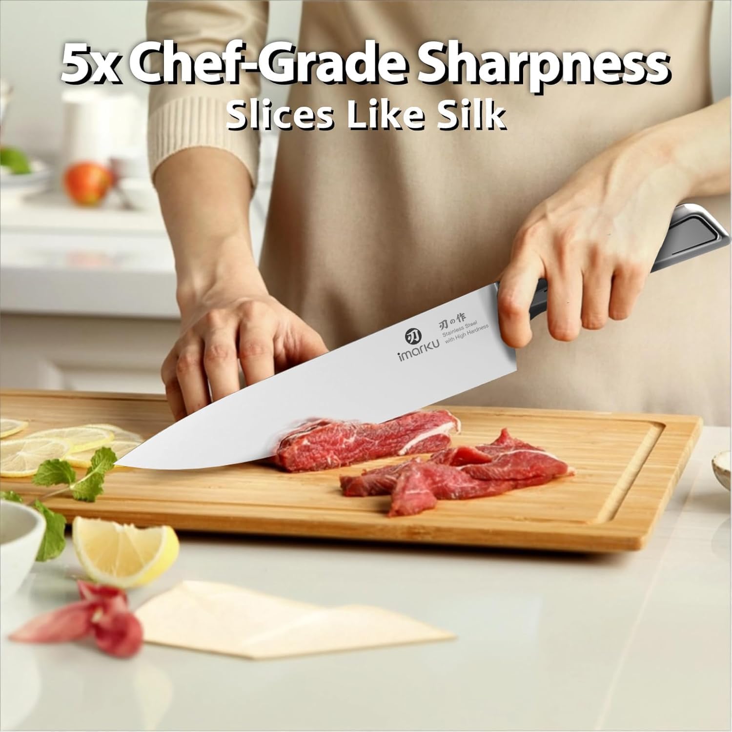 imarku Knife Set, 10 PCS Japanese Stainless Steel Knife Block Set, Kitchen Knife Sets with Wooden Drawer Organizer, Drawer Knife Set,Dishwasher Safe, Ultra Sharp Chef Knife, Gifts for Women Men