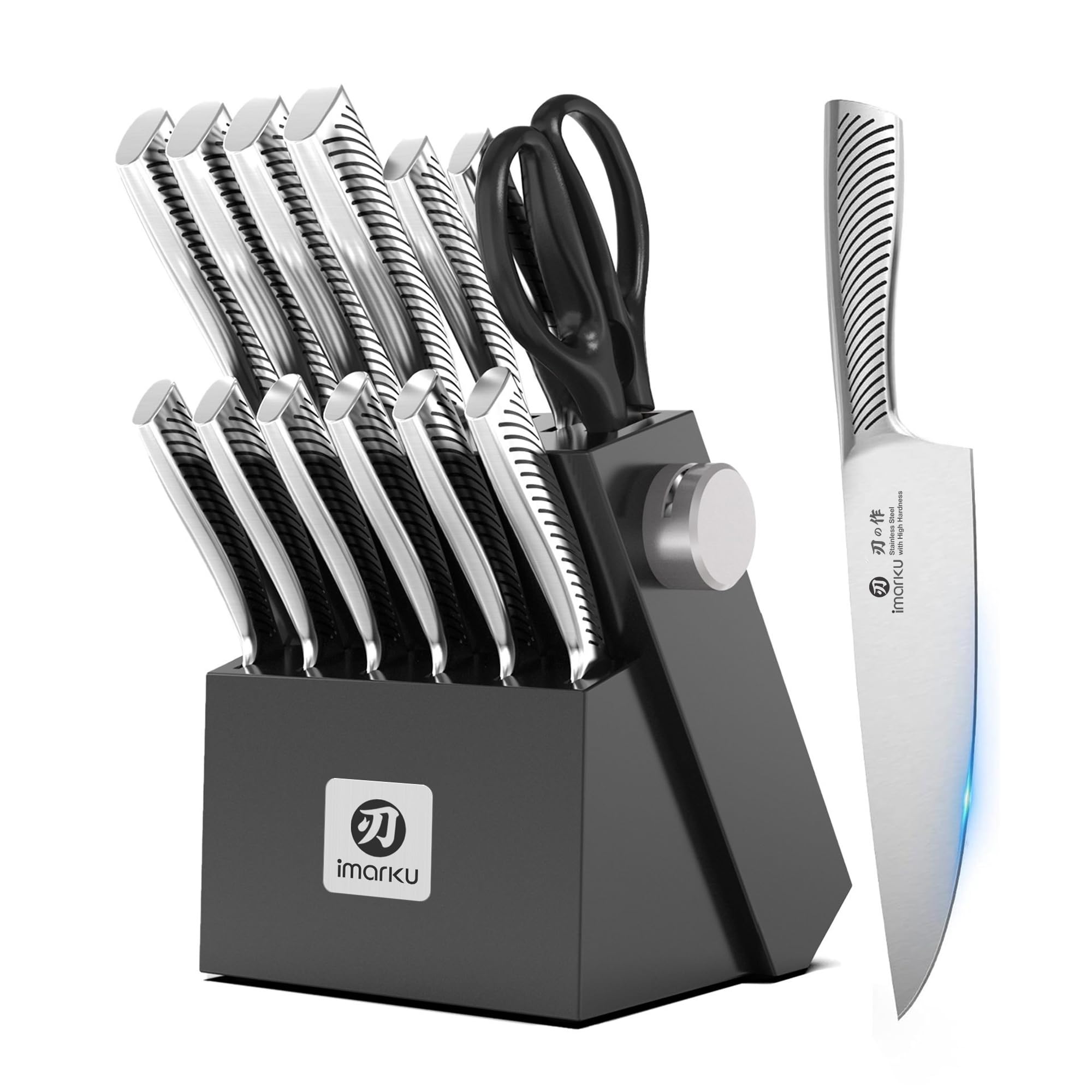 imarku Knife Set, 10 PCS Japanese Stainless Steel Knife Block Set, Kitchen Knife Sets with Wooden Drawer Organizer, Drawer Knife Set,Dishwasher Safe, Ultra Sharp Chef Knife, Gifts for Women Men