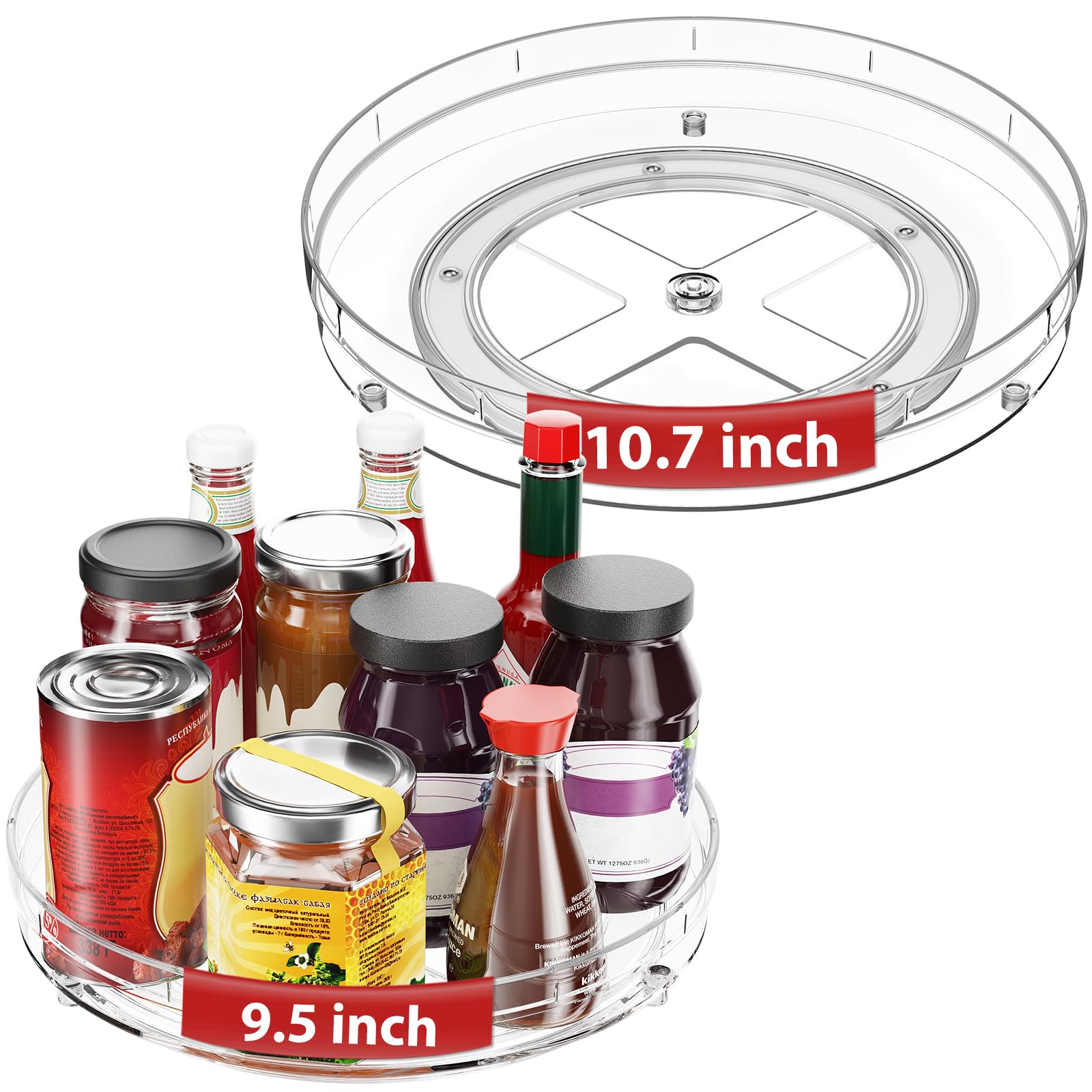 Optish 4 Pack 9.5" Lazy Susan Organizer, Pantry Organizers and Storage, Lazy Susan Turntable for Cabinet, Refrigerator, Closet, Countertop, Non-Skid Fridge Organizer
