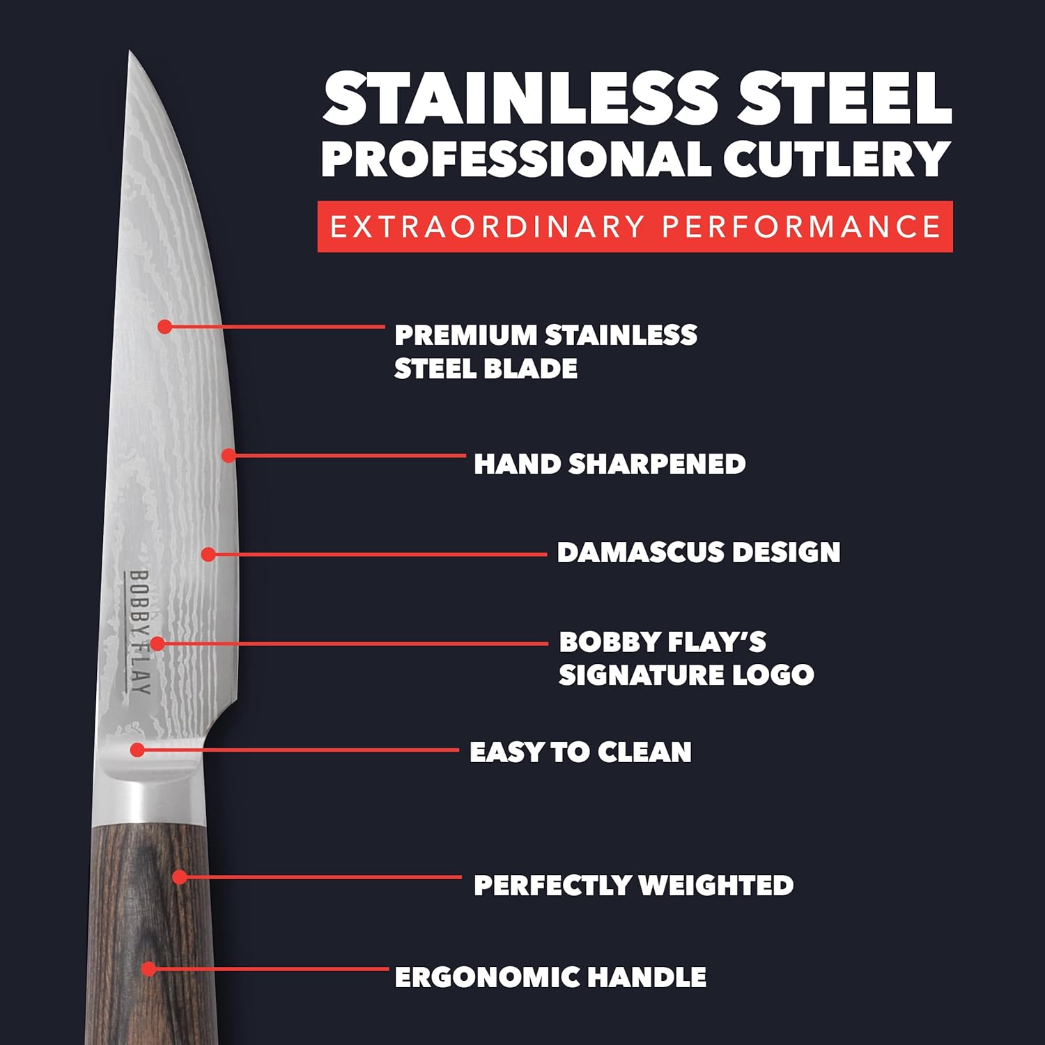 GreenPan x Bobby Flay 6 Piece Steak Knife Set with Wood Storage Box, Premium Stainless Steel Blades, Precision Cutting Tools, Ultra-Versatile Cutlery, Hand Finished Wood Handle, Damascus Steel Design