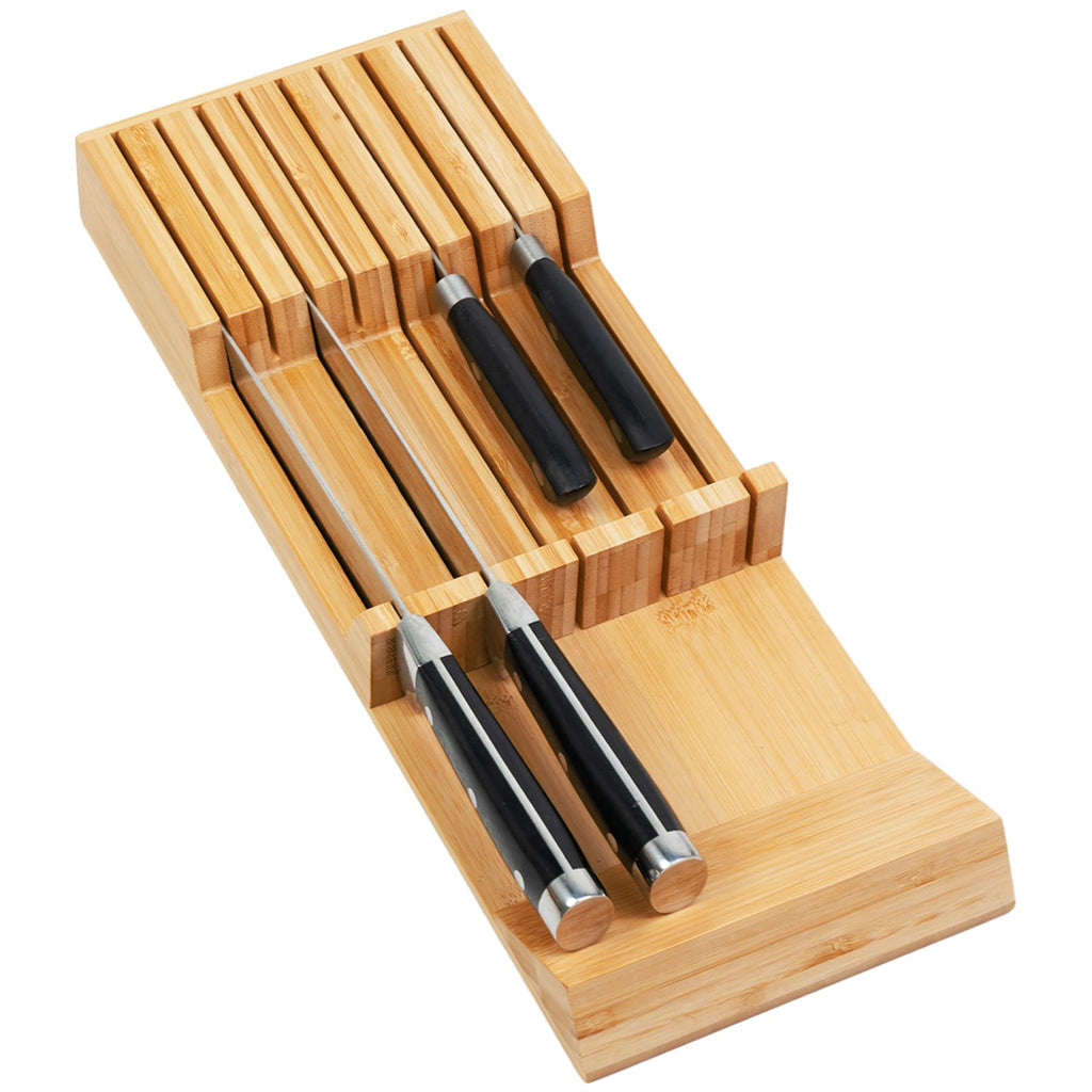 Utoplike In-drawer Knife Block Bamboo Kitchen Knife Drawer Organizer Large, handle Steak knife Holder without Knives, Fit for 16 Knife and 1 Sharpening Steel (Knives & Sharpening Not Included)