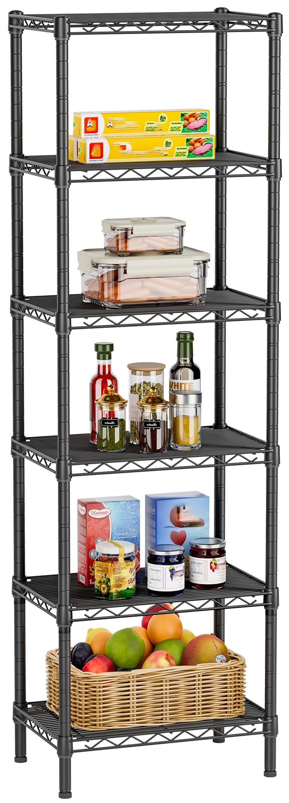Golpart 6 Tier Adjustable Storage Shelves,Heavy Duty Metal Utility Shelf 900LBS Capacity,Wire Shelving Unit Organizer Rack for Home,Kitchen,Office,Bathroom,Pantry Room,12" D x 22" W x 69" H,Black