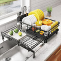 SNTD Dish Drying Rack - Extendable Dish Rack, Large Sink Drying Dish Drainer for Kitchen Counter, Stainless Steel Dish Strainer with Utensil Holder (Silver)