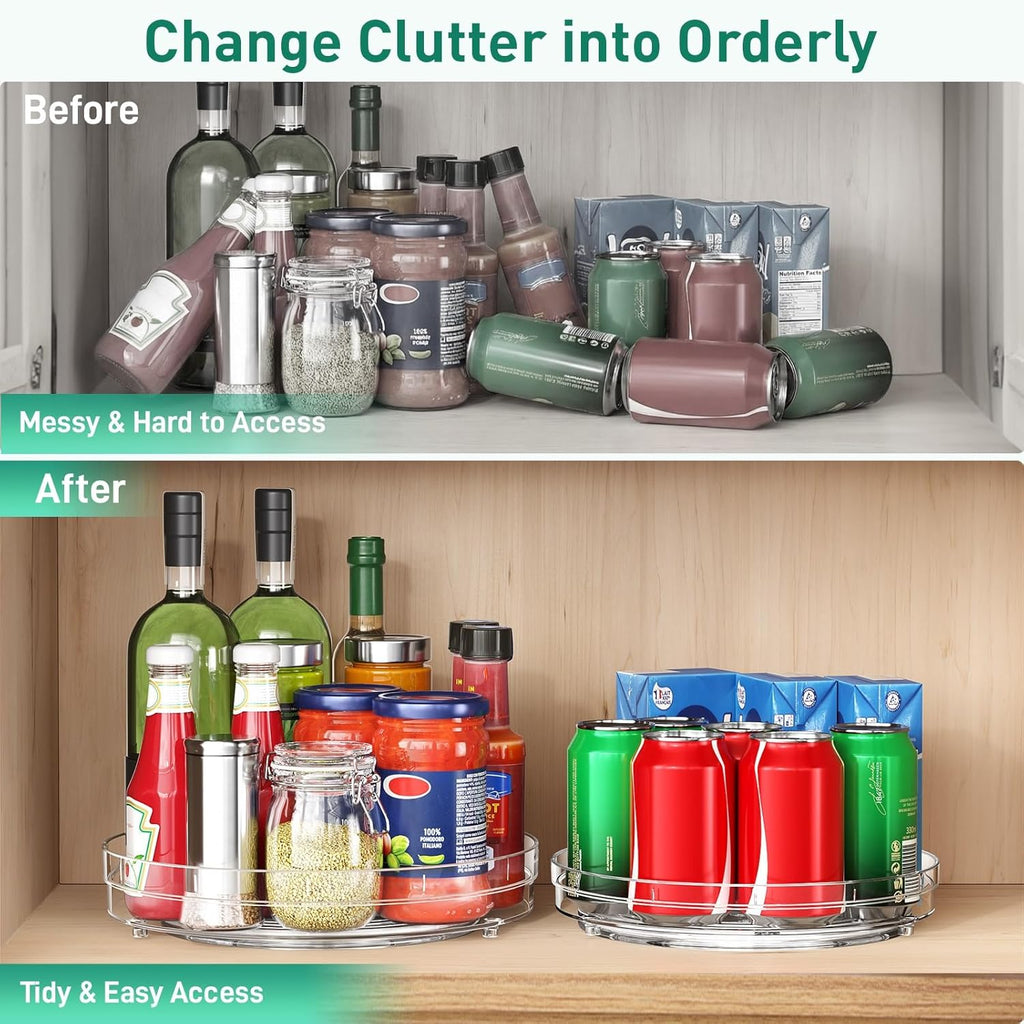 Optish 4 Pack 9.5" Lazy Susan Organizer, Pantry Organizers and Storage, Lazy Susan Turntable for Cabinet, Refrigerator, Closet, Countertop, Non-Skid Fridge Organizer