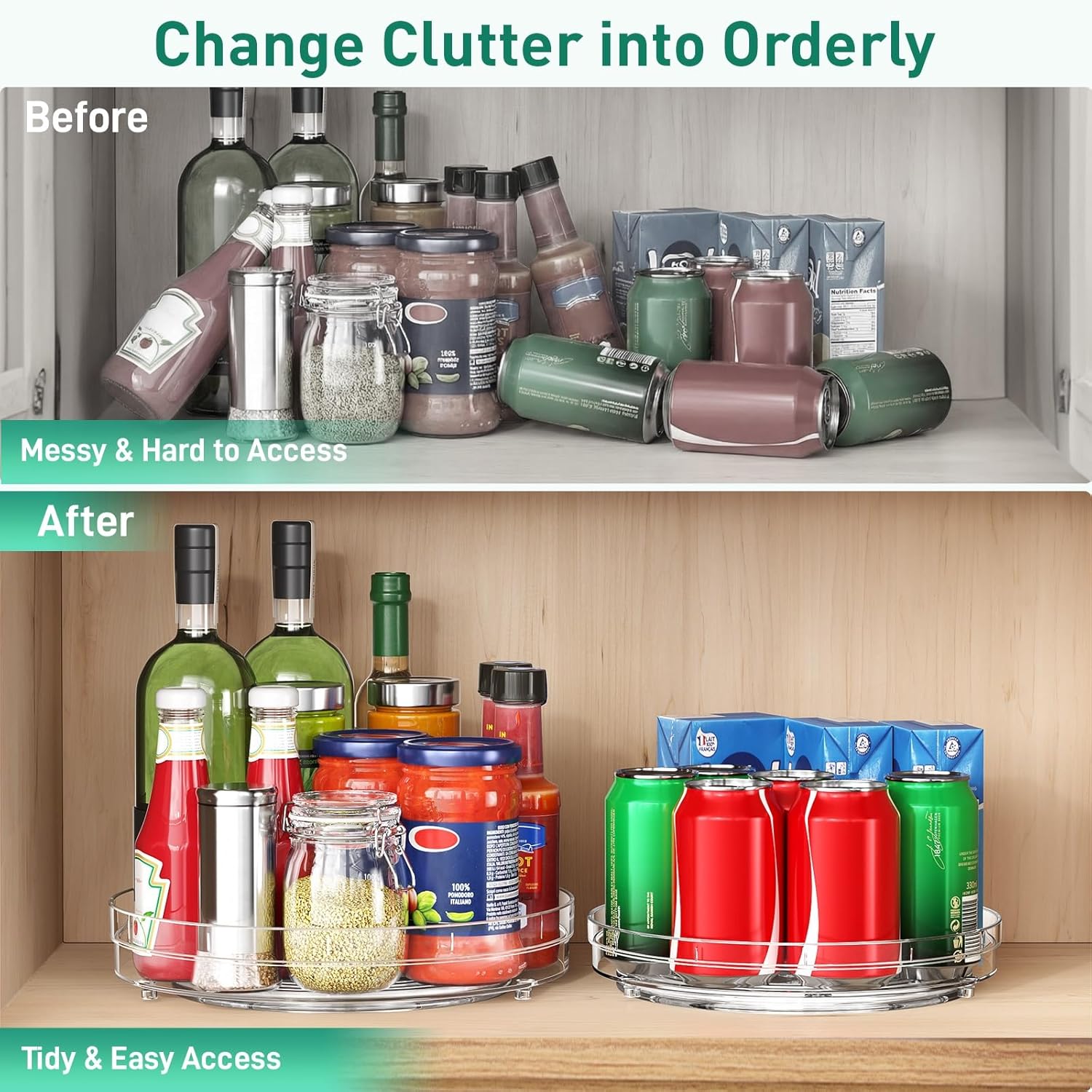 Optish 4 Pack 9.5" Lazy Susan Organizer, Pantry Organizers and Storage, Lazy Susan Turntable for Cabinet, Refrigerator, Closet, Countertop, Non-Skid Fridge Organizer