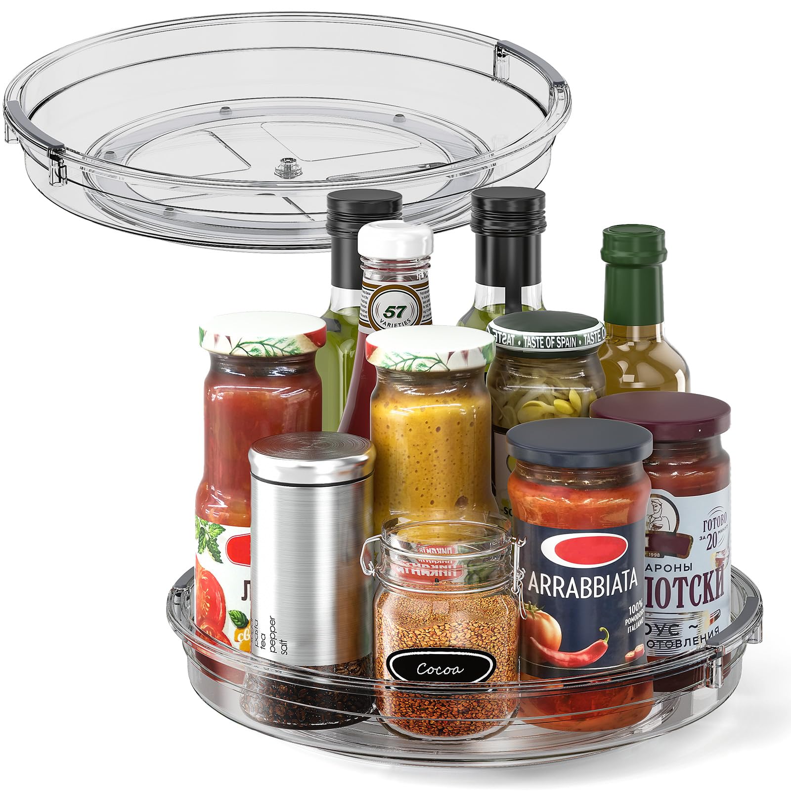 LAMU 2 Pack 12 Inch Lazy Susan Organizer Turntable for Cabinet, with High Edges to Prevent Falling, Large Clear Lazy Susan for Kitchen, Pantry, Refrigerator, Countertop, Table, Bathroom