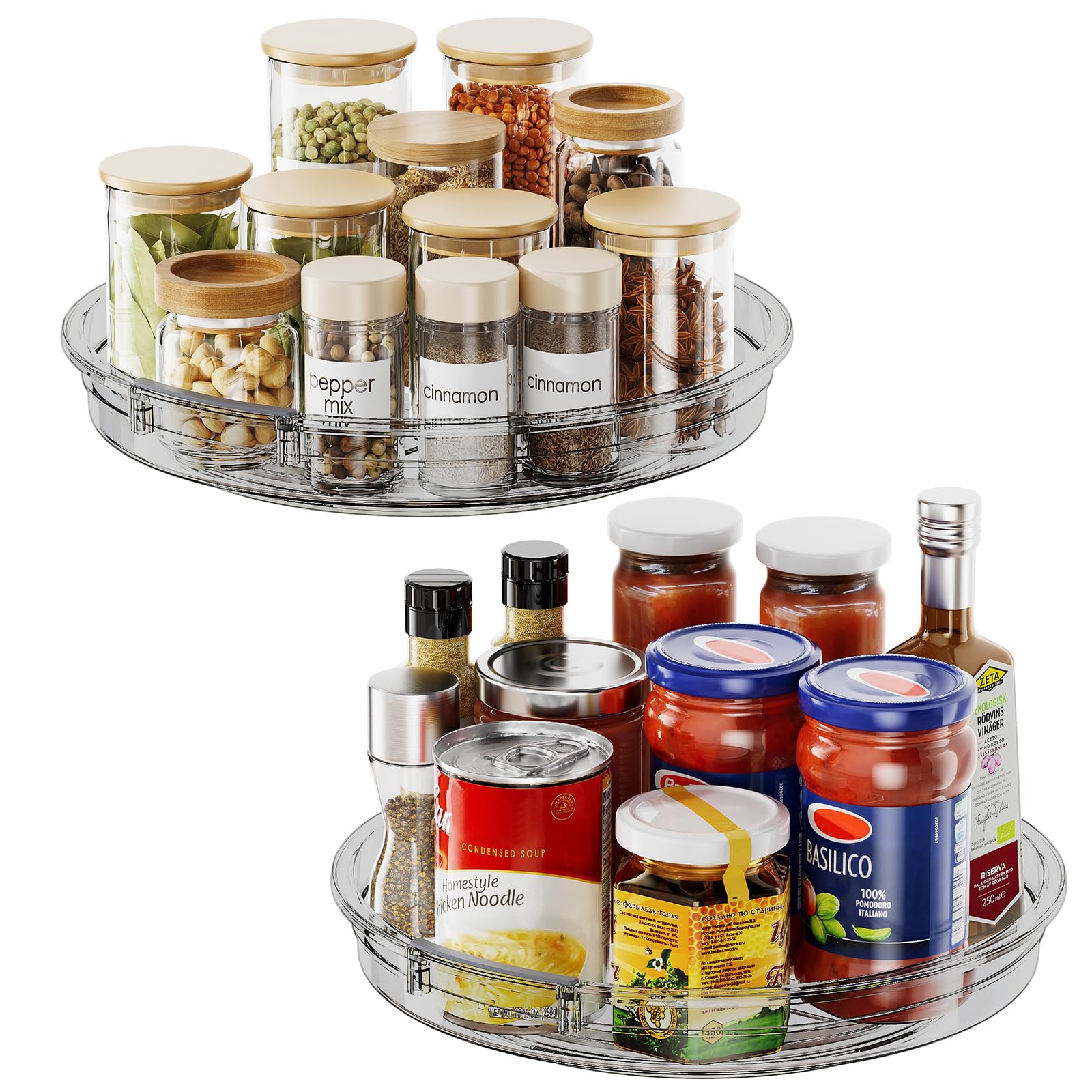 LAMU 2 Pack 12 Inch Lazy Susan Organizer Turntable for Cabinet, with High Edges to Prevent Falling, Large Clear Lazy Susan for Kitchen, Pantry, Refrigerator, Countertop, Table, Bathroom