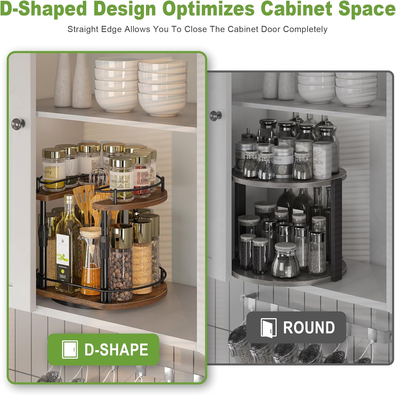 Across-Star Lazy-Susan-Spice-Rack -Organizer For Cabinet With Adjustable Height, 12 inch Rotating Seasoning Holder Spice Organization For Pantry, 2-Tier Kitchen Counter Shelf Countertop Organizer