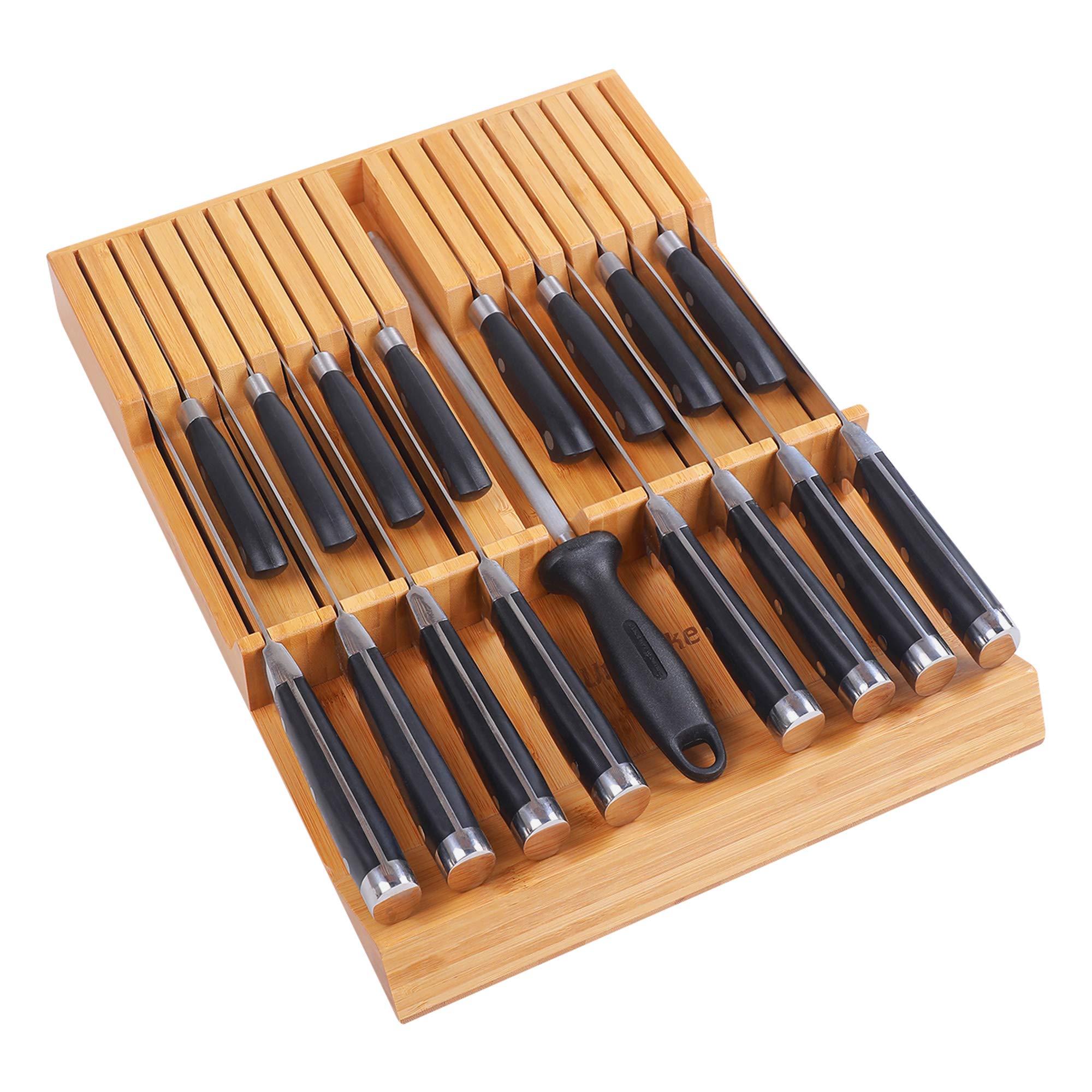 Utoplike Knife Drawer Organizer Bamboo Knives Block for Kitchen, Large Handle Steak Holder, Fit for 9 Knives (Not Included)