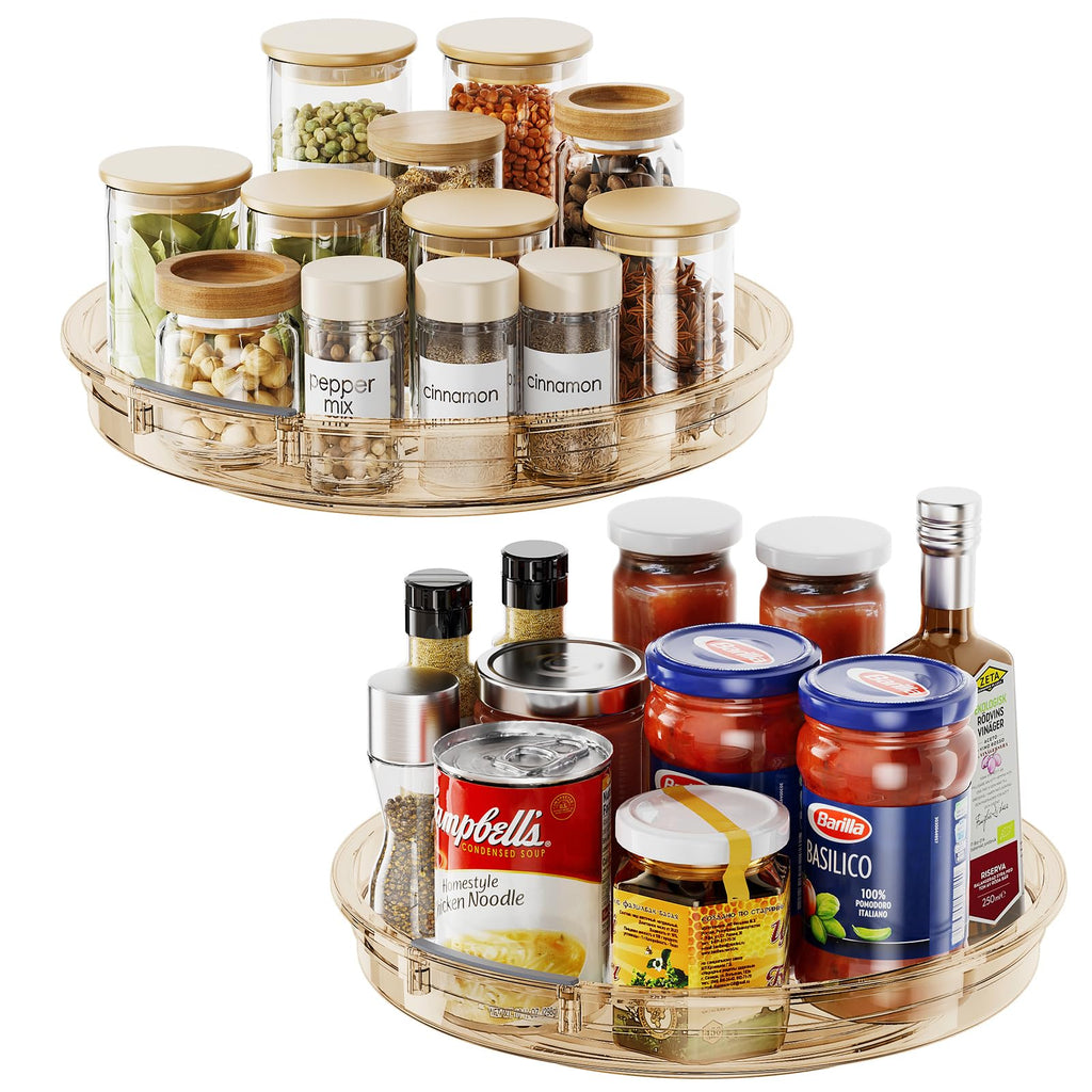 LAMU 2 Pack 12 Inch Lazy Susan Organizer Turntable for Cabinet, with High Edges to Prevent Falling, Large Clear Lazy Susan for Kitchen, Pantry, Refrigerator, Countertop, Table, Bathroom