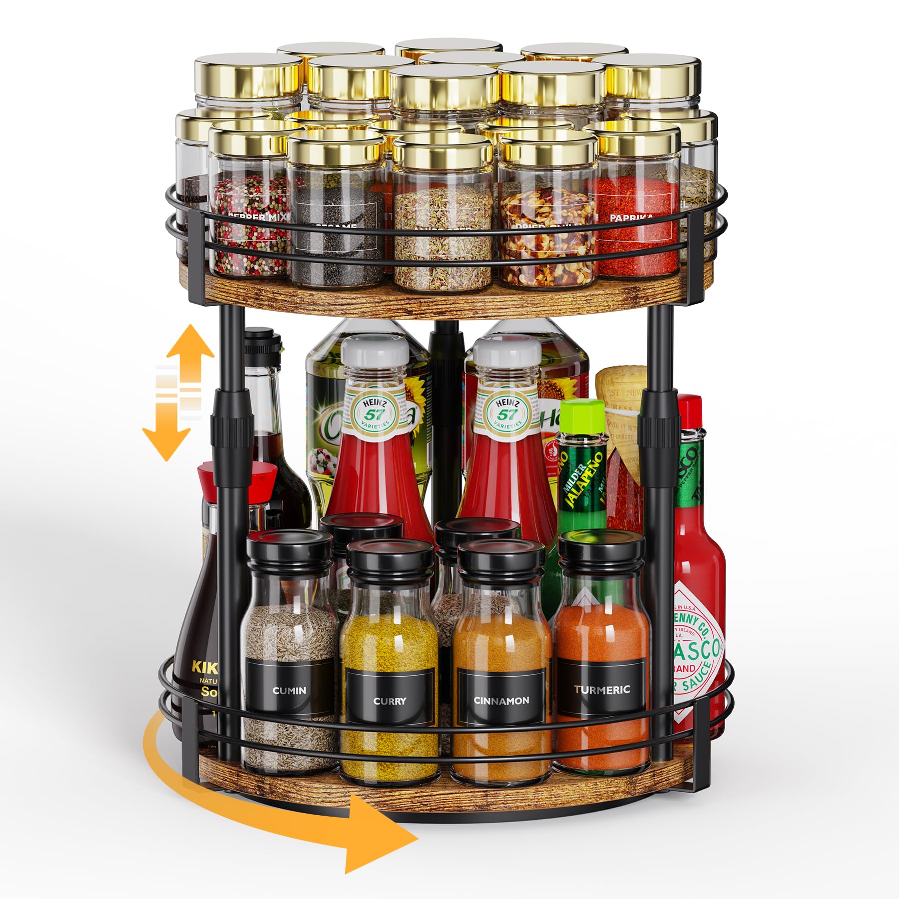 Across-Star Lazy-Susan-Spice-Rack -Organizer For Cabinet With Adjustable Height, 12 inch Rotating Seasoning Holder Spice Organization For Pantry, 2-Tier Kitchen Counter Shelf Countertop Organizer