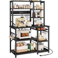 SUPERJARE Large Bakers Rack with Power Outlets, 6-Tier Microwave Stand, Coffee Bar with 12 S-Shaped Hooks, Kitchen Shelf with Wire Basket, 39.4 x 14.6 x 66.9 Inches, Rustic Brown