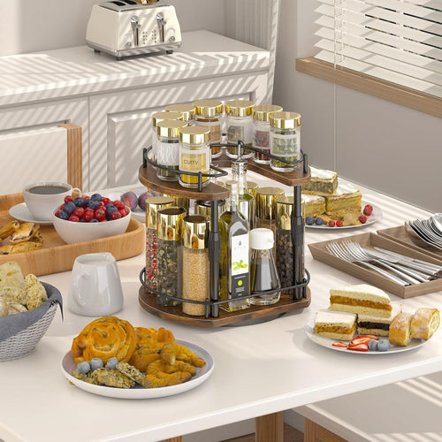 Across-Star Lazy-Susan-Spice-Rack -Organizer For Cabinet With Adjustable Height, 12 inch Rotating Seasoning Holder Spice Organization For Pantry, 2-Tier Kitchen Counter Shelf Countertop Organizer